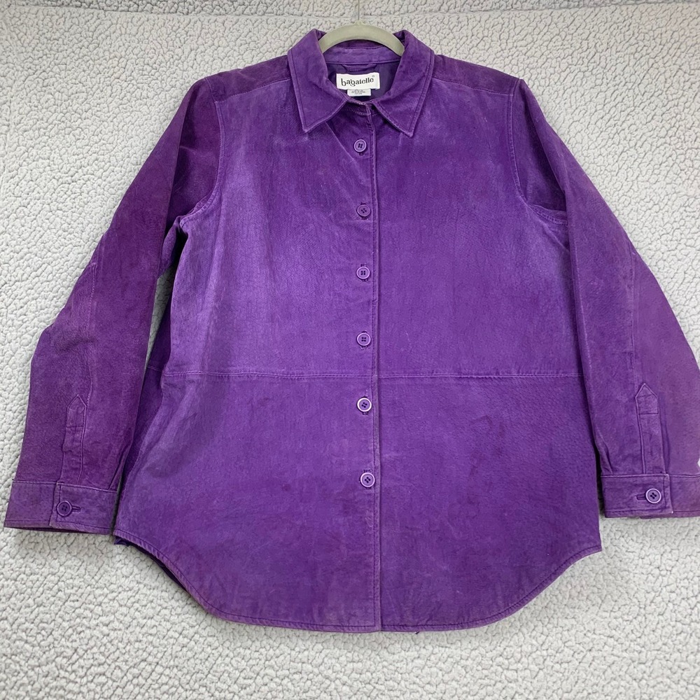 VTG Bagatelle Suede Shirt Womens Large Purple Genuine Leather Button Down Jacket